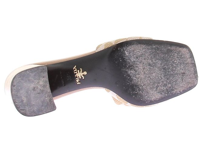 Prada Absatzsandalen aus besticktem Stoff Beige - Ansicht 7