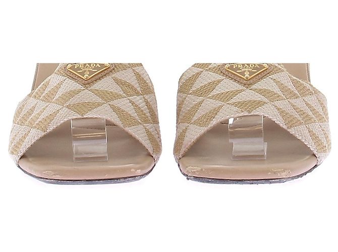 Prada Absatzsandalen aus besticktem Stoff Beige - Ansicht 8