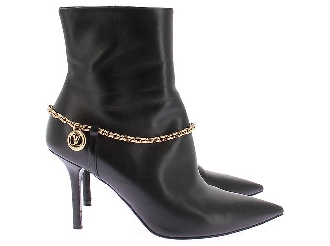 Louis Vuitton Botines de cuero negro con cadena dorada Talla 38 - vista 2