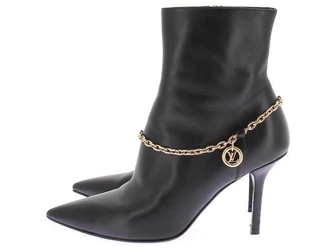 Louis Vuitton Botines de cuero negro con cadena dorada Talla 38 - vista 3