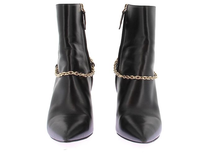 Louis Vuitton Botines de cuero negro con cadena dorada Talla 38 - vista 4