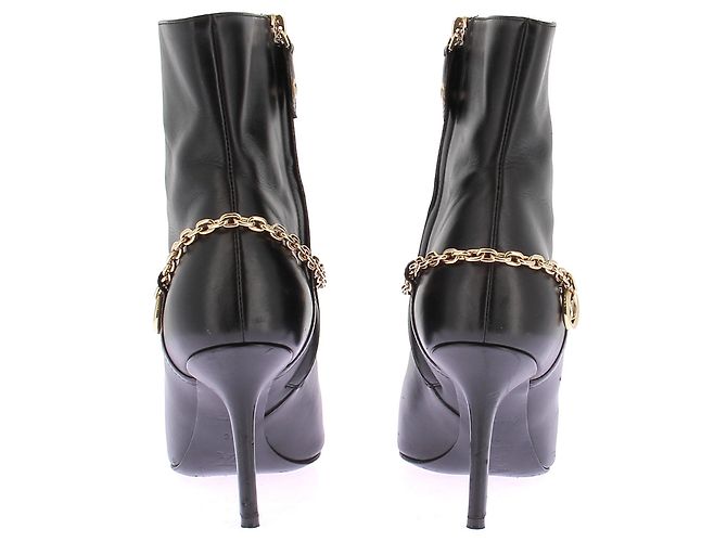 Louis Vuitton Botines de cuero negro con cadena dorada Talla 38 - vista 5