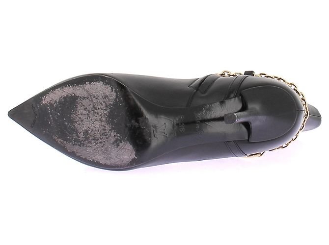 Louis Vuitton Botines de cuero negro con cadena dorada Talla 38 - vista 7