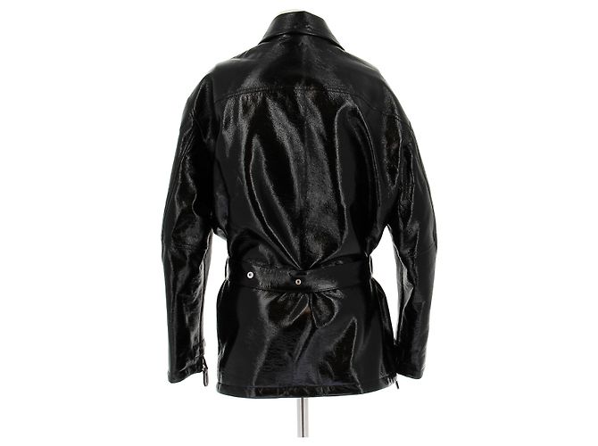 Courreges Schwarze Vinyljacke mit Gürtel - Ansicht 2