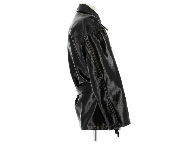 Courreges Schwarze Vinyljacke mit Gürtel - Ansicht 3