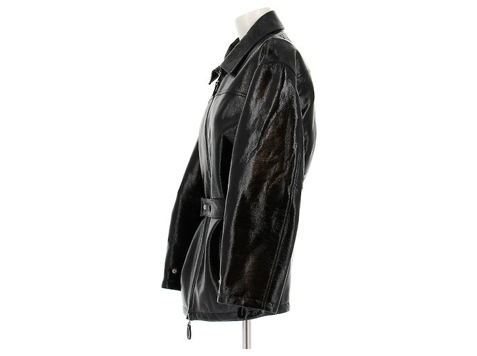 Courreges Schwarze Vinyljacke mit Gürtel - Ansicht 4