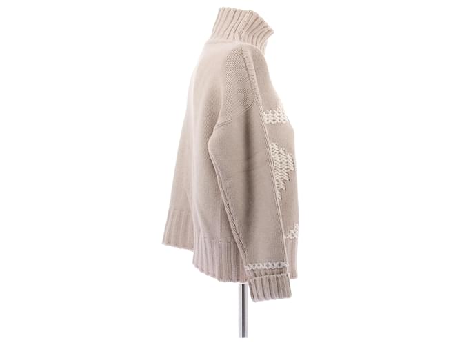 Lorena Antoniazzi Pullover mit hohem Kragen aus Wolle mit Stern Beige - Ansicht 3