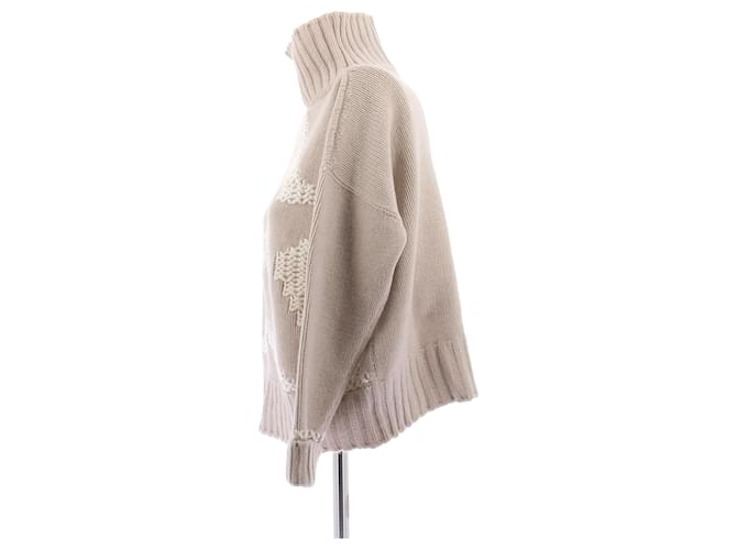 Lorena Antoniazzi Pullover mit hohem Kragen aus Wolle mit Stern Beige - Ansicht 4