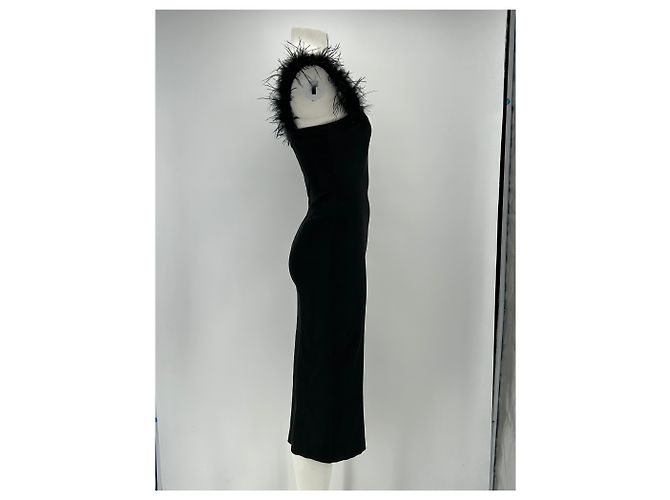 Staud Schwarzes Midikleid mit Federträgern - Ansicht 3