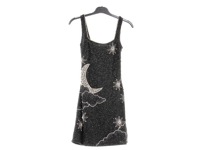 Autre Marque CLIO PEPPIATT Schwarzes kurzes Kleid mit Perlen - Ansicht 2