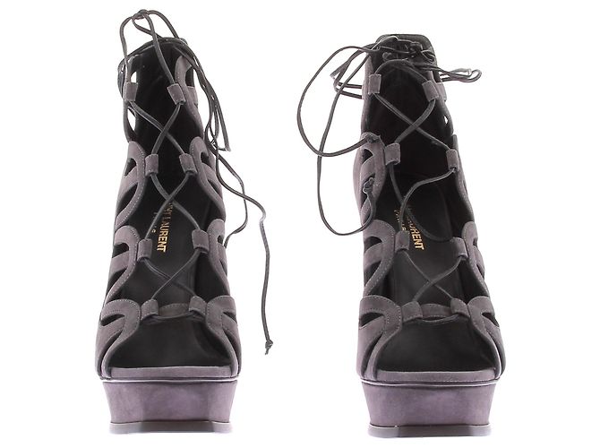 Saint Laurent Décolleté con plateau in camoscio Grigio - vista 4