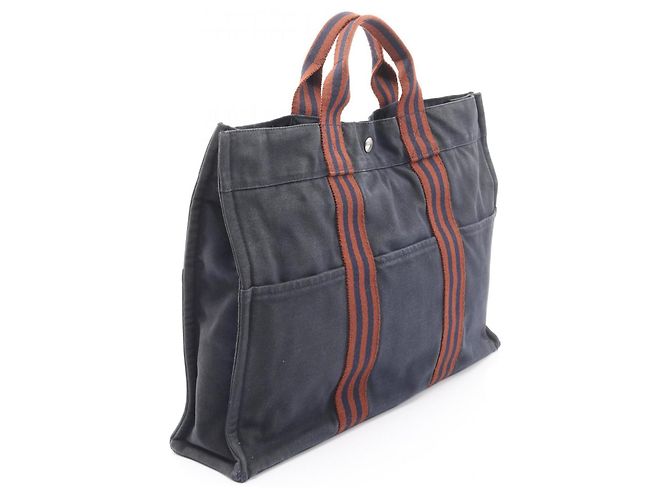 Foul Tote MM Tasche von Hermès Braun Marineblau - Ansicht 2