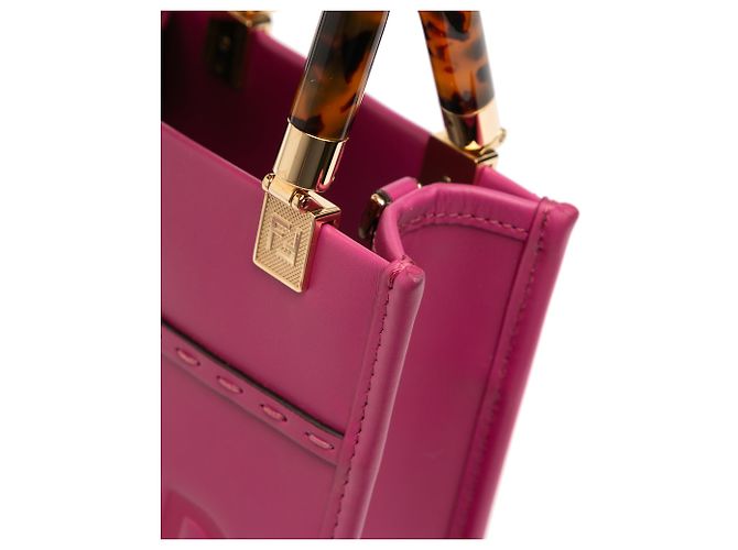 Fendi Mini Borsa Sunshine Shopper in Pelle Rosa - vista 10