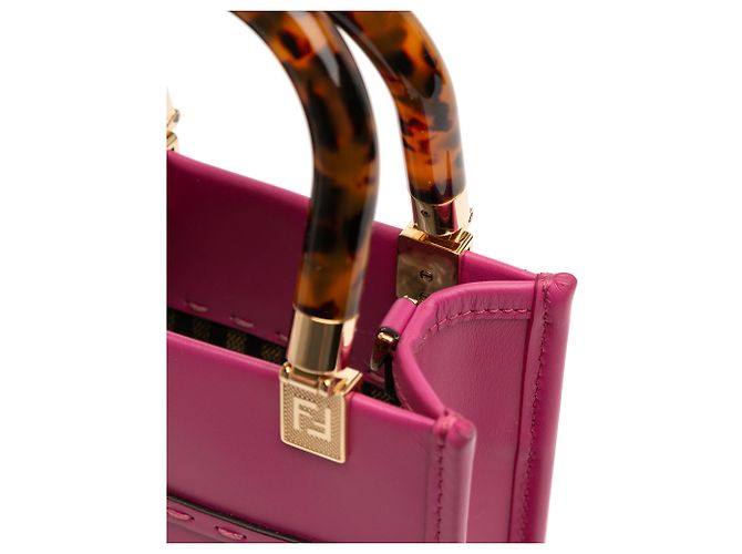 Fendi Mini Borsa Sunshine Shopper in Pelle Rosa - vista 8