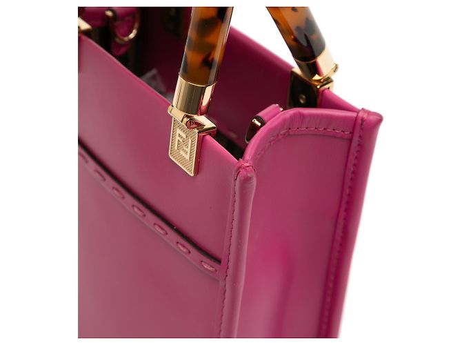 Fendi Mini Borsa Sunshine Shopper in Pelle Rosa - vista 9