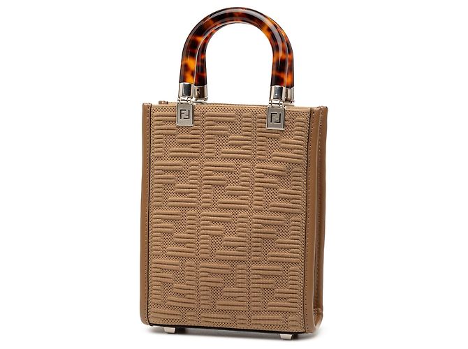 Fendi Tote Sunshine de tela técnica mini Zucca en relieve marrón Castaño Marrón claro - vista 2