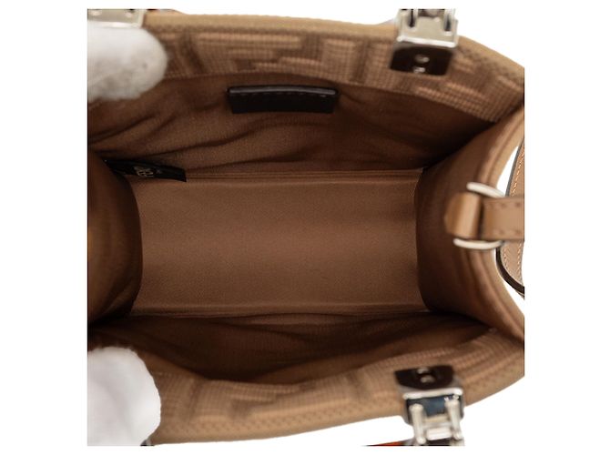 Fendi Tote Sunshine de tela técnica mini Zucca en relieve marrón Castaño Marrón claro - vista 4