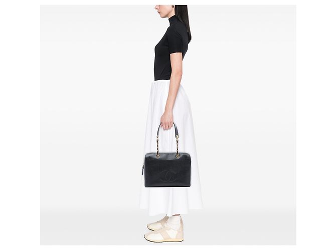 Borsa a Spalla Chanel CC Caviar Nera Nero - vista 7
