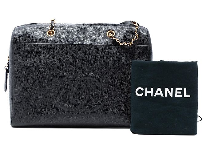Borsa a Spalla Chanel CC Caviar Nera Nero - vista 8