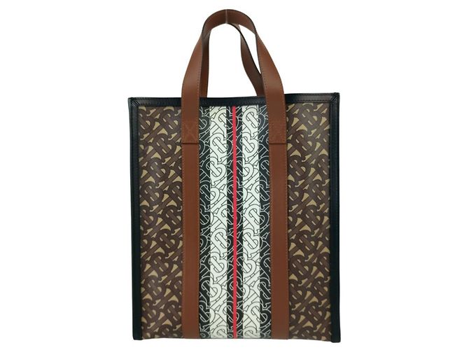 Burberry Small Monogram Stripe E-Canvas Portrait Tote Bag Braun - Ansicht 3