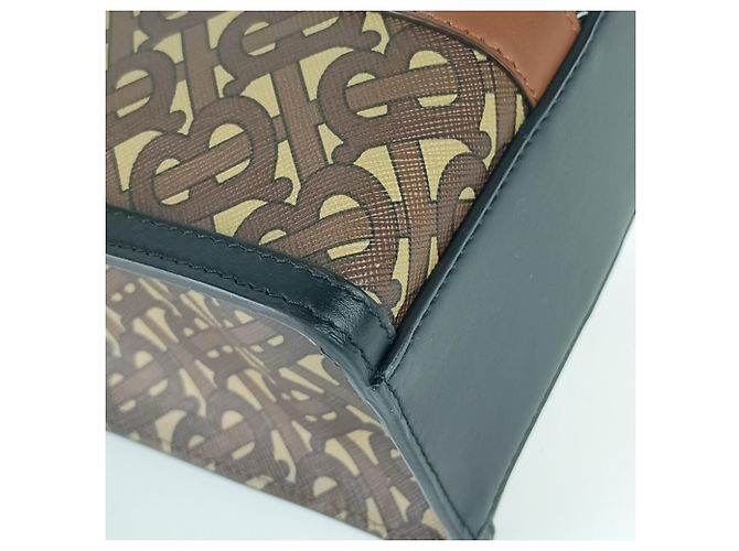 Burberry Small Monogram Stripe E-Canvas Portrait Tote Bag Braun - Ansicht 5