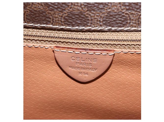 Céline Celine Vintage Macadam Circle Logo Canvas et cuir Marron - vue 6