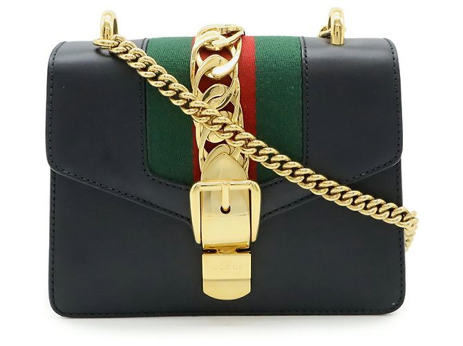 Borsa a spalla mini con catena e nastro Web Sylvie di GUCCI Nero Rosso Verde - vista 2