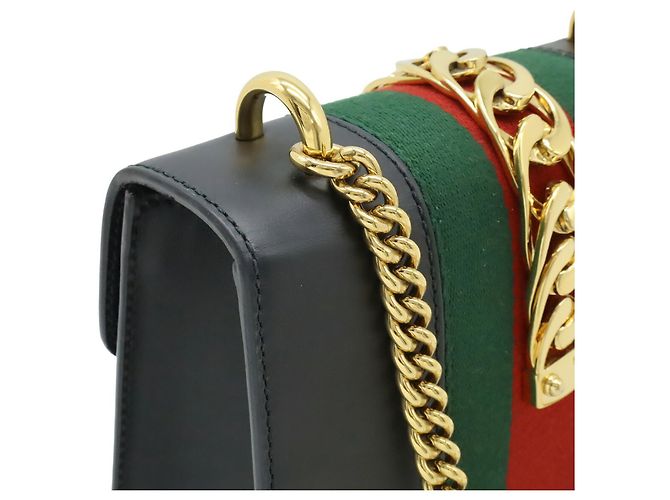 Borsa a spalla mini con catena e nastro Web Sylvie di GUCCI Nero Rosso Verde - vista 5