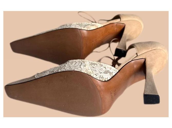 Christian Dior Pumps in suede beige e pizzo - vista 4