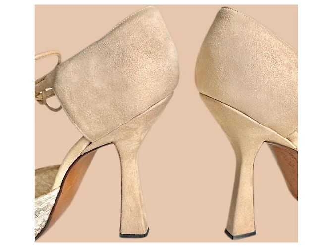 Christian Dior Pumps in suede beige e pizzo - vista 5