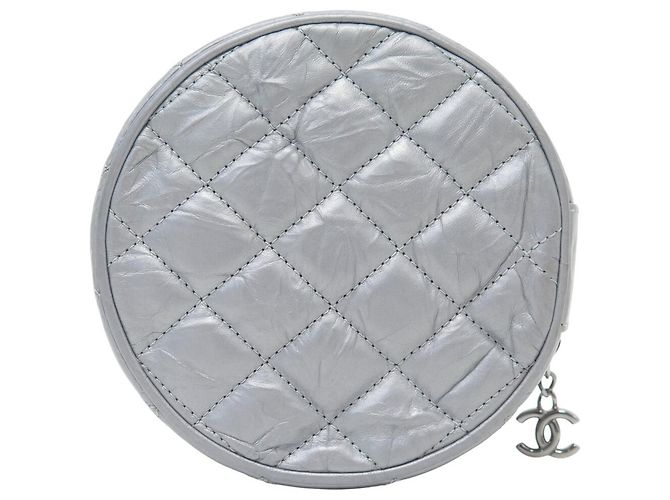 NEUE CHANEL RUNDE QUILTED LEDER GÜRTELTASCHE Silber - Ansicht 2