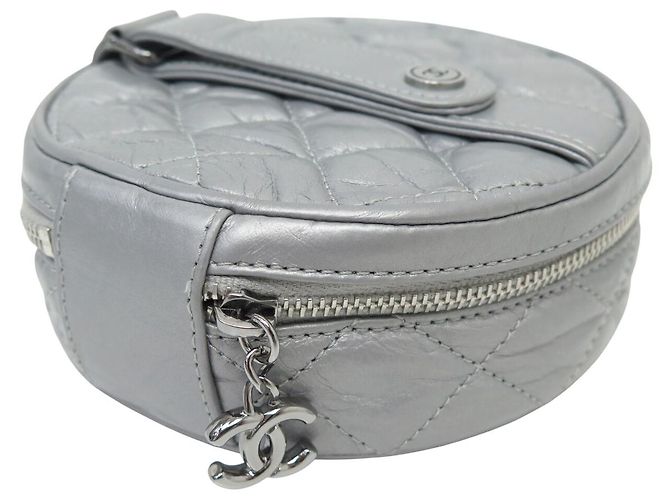 NEUE CHANEL RUNDE QUILTED LEDER GÜRTELTASCHE Silber - Ansicht 4
