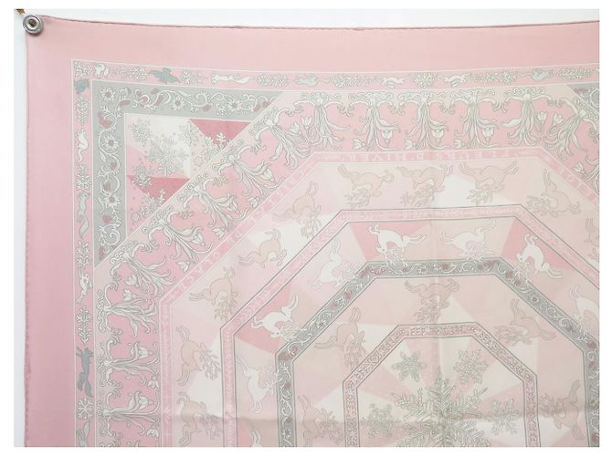 Hermès BUFANDA HERMES FLORES DE INVIERNO SANDRA LAROCHE 90 SEDA ROSA - vista 2