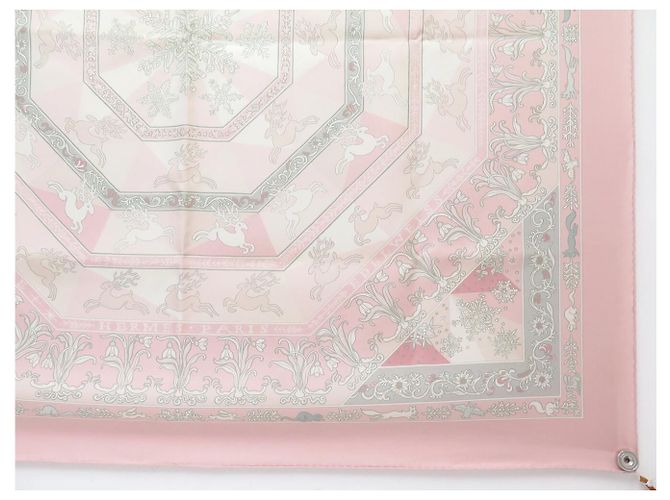 Hermès BUFANDA HERMES FLORES DE INVIERNO SANDRA LAROCHE 90 SEDA ROSA - vista 4