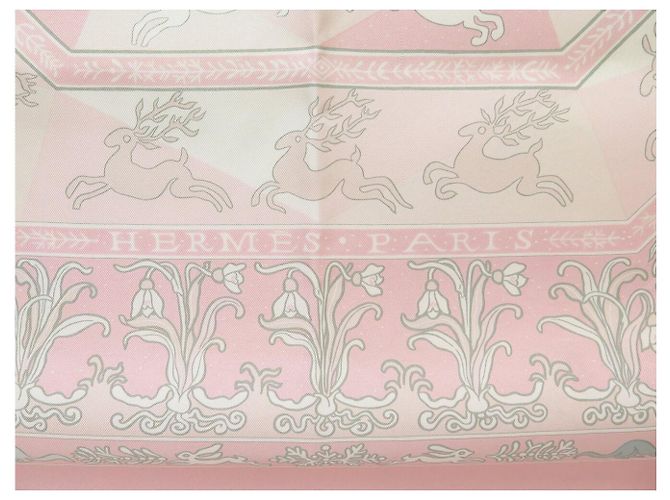 Hermès BUFANDA HERMES FLORES DE INVIERNO SANDRA LAROCHE 90 SEDA ROSA - vista 6