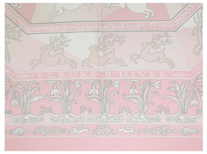 Hermès BUFANDA HERMES FLORES DE INVIERNO SANDRA LAROCHE 90 SEDA ROSA - vista 7