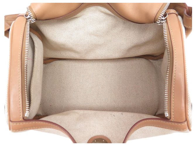 Hermès BORSA HERMES LINDY 30 2008 IN CANVAS E PELLE SWIFT BEIGE - vista 14