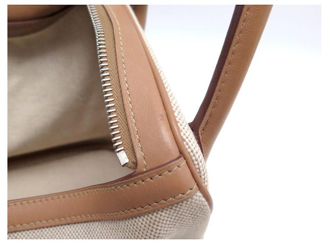 Hermès BORSA HERMES LINDY 30 2008 IN CANVAS E PELLE SWIFT BEIGE - vista 17