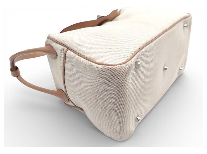 Hermès BORSA HERMES LINDY 30 2008 IN CANVAS E PELLE SWIFT BEIGE - vista 3