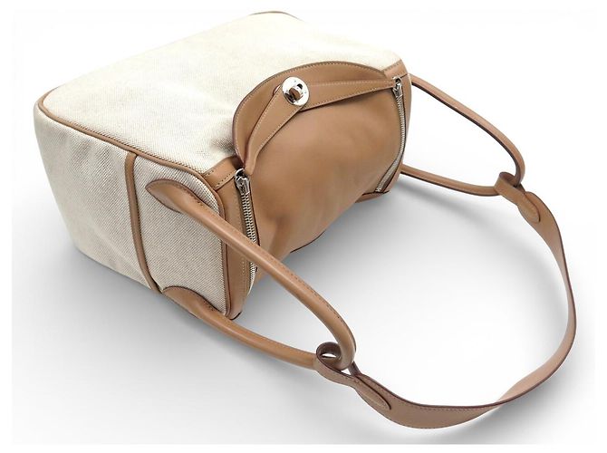 Hermès BORSA HERMES LINDY 30 2008 IN CANVAS E PELLE SWIFT BEIGE - vista 4