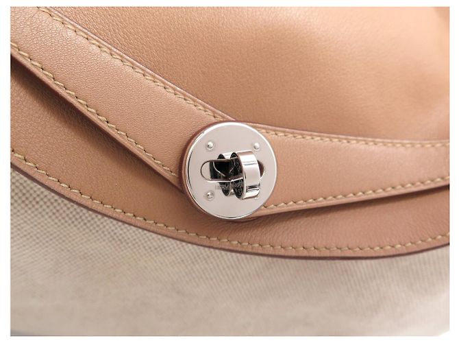 Hermès BORSA HERMES LINDY 30 2008 IN CANVAS E PELLE SWIFT BEIGE - vista 6