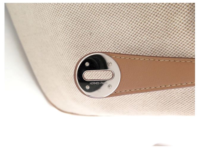 Hermès BORSA HERMES LINDY 30 2008 IN CANVAS E PELLE SWIFT BEIGE - vista 7