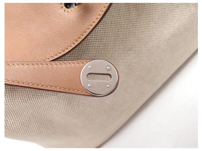 Hermès BORSA HERMES LINDY 30 2008 IN CANVAS E PELLE SWIFT BEIGE - vista 9