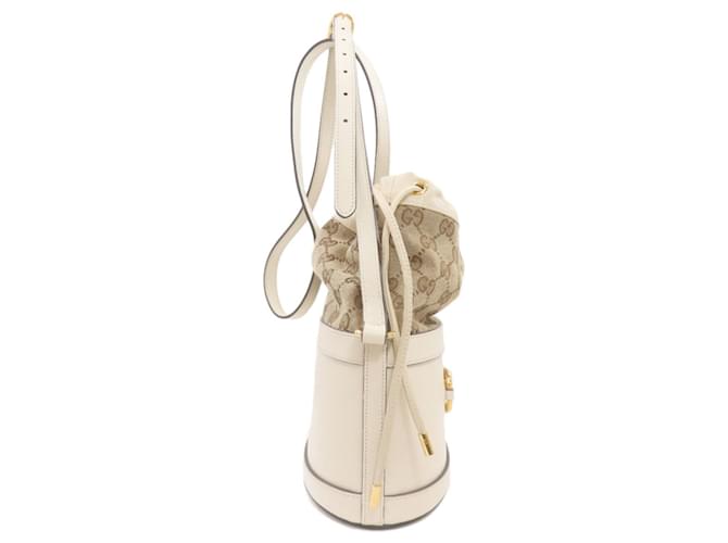 Borsa a secchiello Horsebit Gucci Marrone Bianco - vista 3