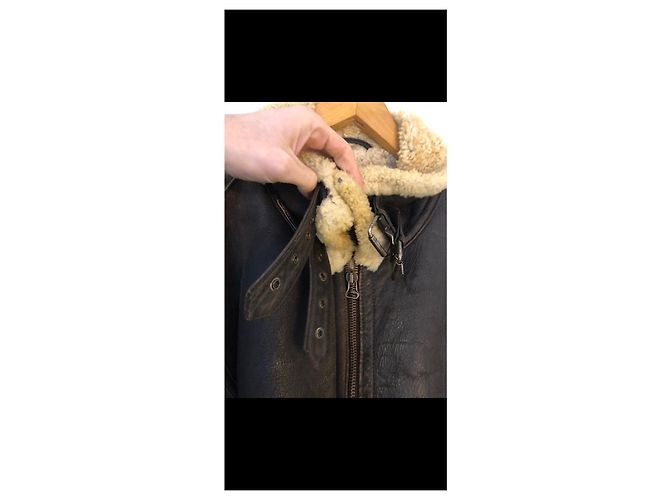 Autre Marque Brown leather aviator jacket with shearling collar - view 2