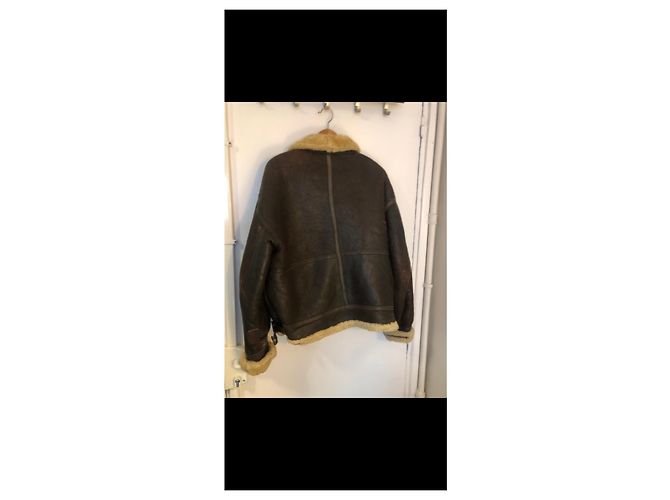 Autre Marque Brown leather aviator jacket with shearling collar - view 3
