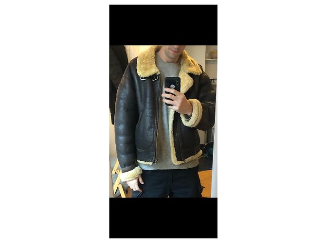 Autre Marque Brown leather aviator jacket with shearling collar - view 5