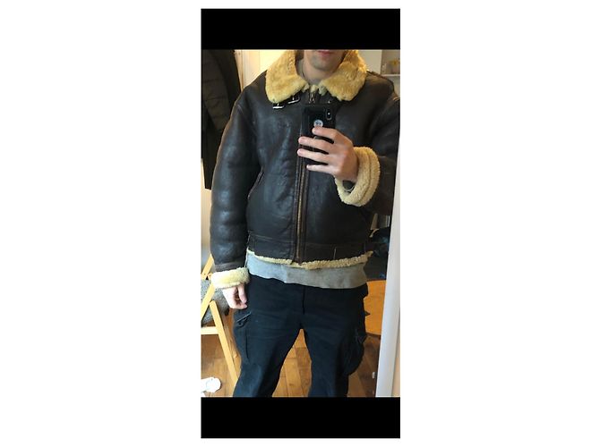 Autre Marque Brown leather aviator jacket with shearling collar - view 6