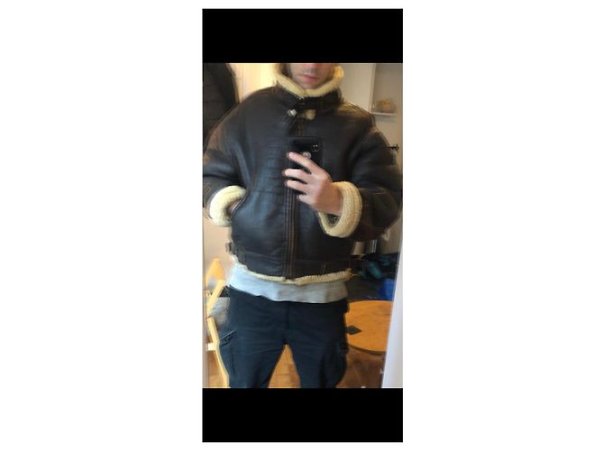 Autre Marque Brown leather aviator jacket with shearling collar - view 7