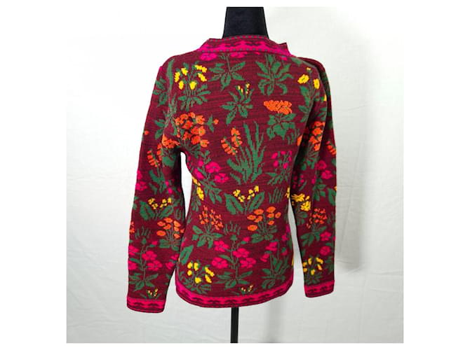 Kenzo Jungle bordeauxfarbener Pullover mit Blumen 1980er Mehrfarben Bronze - Ansicht 2
